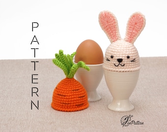Bunny and Carrot egg warmers crochet PATTERN, DIY Easter kitchen decoration tutorial. PDF file (English)
