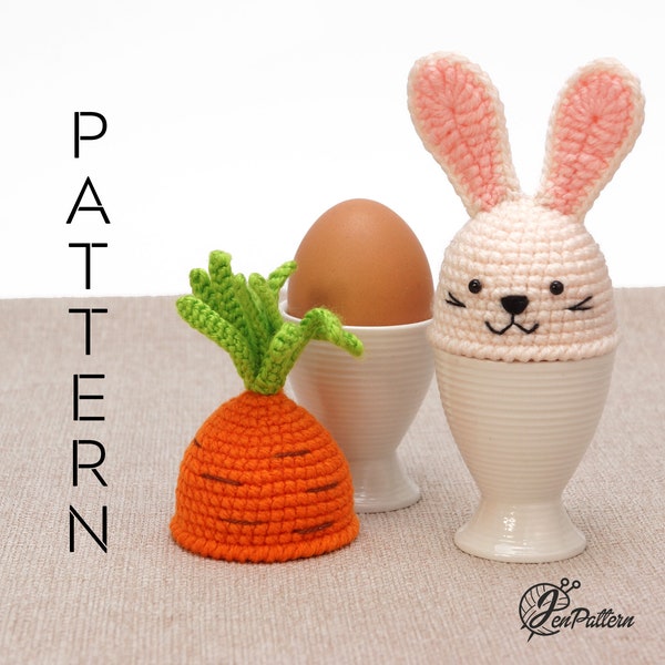 Bunny and Carrot egg warmers crochet PATTERN, DIY Easter kitchen decoration tutorial. PDF file (English)