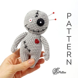 Voodoo doll crochet PATTERN, cute Halloween amigurumi crochet tutorial. PDF file (English)