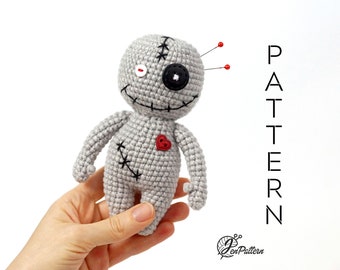 Voodoo doll crochet PATTERN, cute Halloween amigurumi crochet tutorial. PDF file (English)