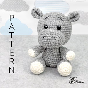 Little Hippo crochet PATTERN, DIY amigurumi hippo safari animal tutorial, Amigurumi for beginners. PDF file English image 1