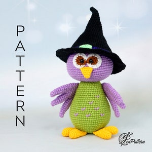Halloween owl crochet PATTERN, Amigurumi owl with witch hat, DIY Cute Halloween decoration. PDF file (English)