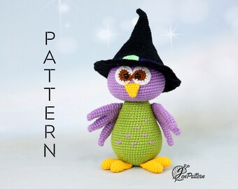 Halloween owl crochet PATTERN, Amigurumi owl with witch hat, DIY Cute Halloween decoration. PDF file (English)