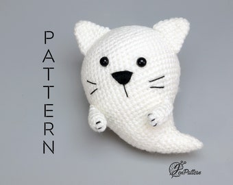 Cat ghost crochet PATTERN, Halloween cat, DIY Kawaii ghost ornaments, Cute Halloween amigurumi crochet tutorial. PDF file (English)