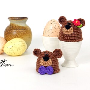 Bear egg warmer crochet PATTERN, Easter decoration, DIY egg cozy, kitchen decor tutorial. PDF file English image 5