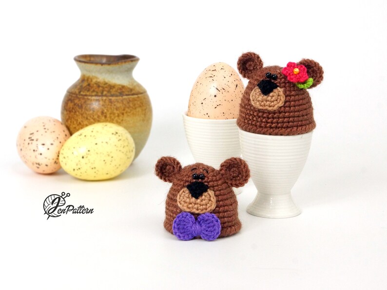 Bear egg warmer crochet PATTERN, Easter decoration, DIY egg cozy, kitchen decor tutorial. PDF file English image 5