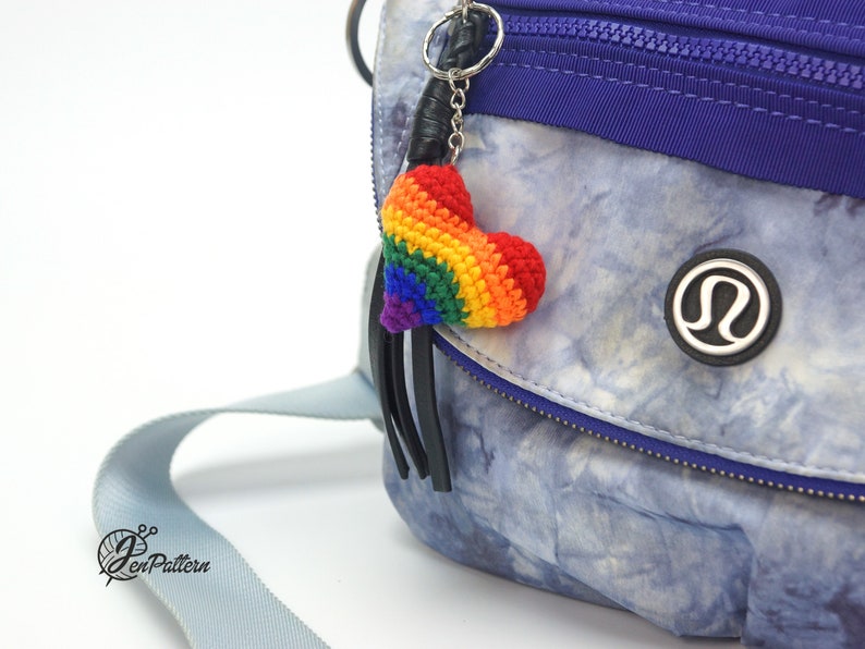 Amigurumi keychain LGBT+ Pride gift tutorial PDF file Rainbow Heart Keychain crochet PATTERN English