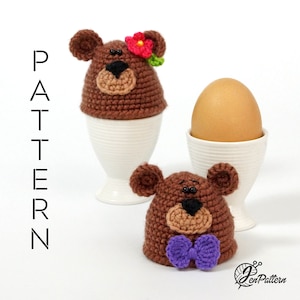 Bear egg warmer crochet PATTERN, Easter decoration, DIY egg cozy, kitchen decor tutorial. PDF file English image 1