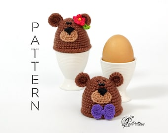 Bear egg warmer crochet PATTERN, Easter decoration, DIY egg cozy, kitchen decor tutorial. PDF file (English)