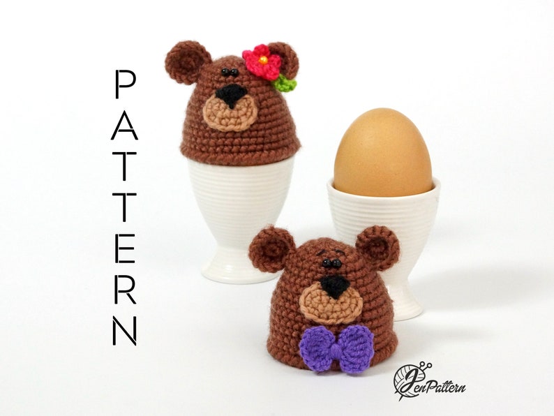 Bear egg warmer crochet PATTERN, Easter decoration, DIY egg cozy, kitchen decor tutorial. PDF file English image 1