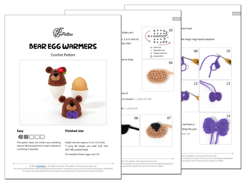 Bear egg warmer crochet PATTERN, Easter decoration, DIY egg cozy, kitchen decor tutorial. PDF file English image 3