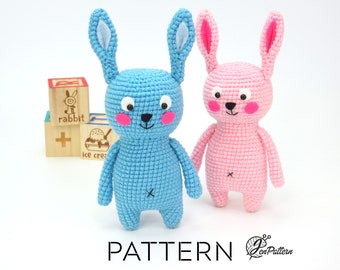 Colorful bunny crochet PATTERN, Funny Bunny amigurumi tutorial, DIY Easter decoration. PDF file (English)