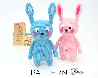 Colorful bunny crochet PATTERN, Funny Bunny amigurumi tutorial, DIY Easter decoration. PDF file (English)