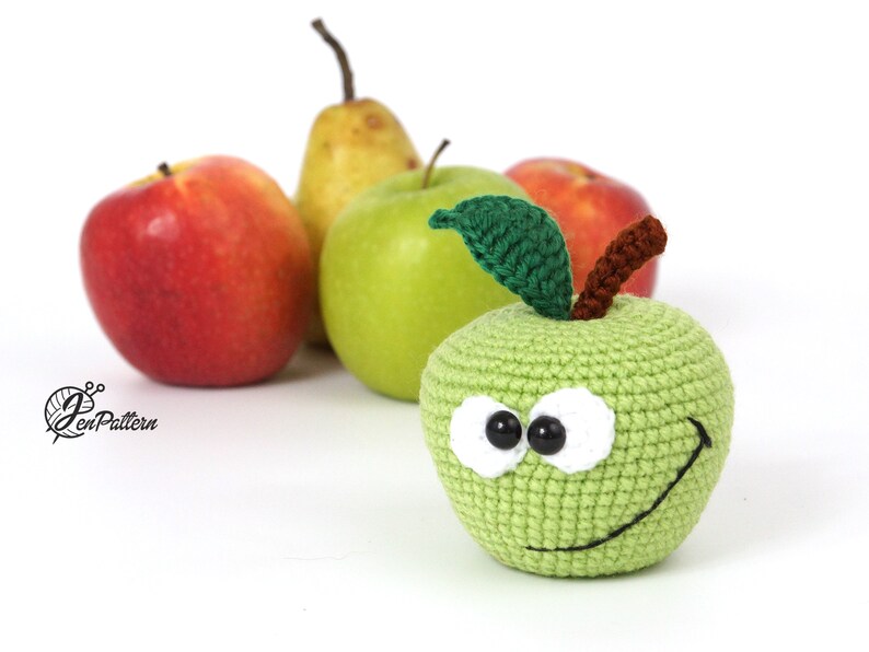 Funny apple crochet PATTERN, Amigurumi fruit tutorial, DIY teacher gift. PDF file (English) image 5