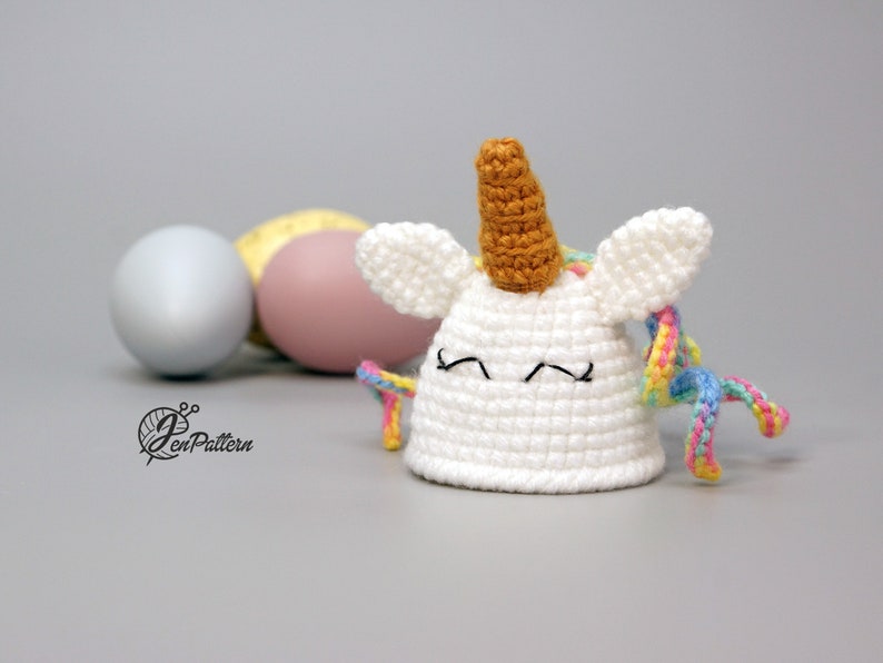 Unicorn egg warmer crochet PATTERN, Easter decoration, DIY kitchen decor tutorial. PDF file English image 5