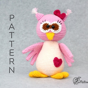 Valentine's Day Owl crochet PATTERN, Kawaii amigurumi owl, DIY Valentine's decor tutorial. PDF file (English)