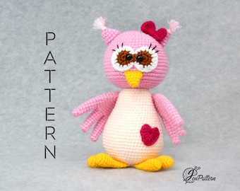 Valentine's Day Owl crochet PATTERN, Kawaii amigurumi owl, DIY Valentine's decor tutorial. PDF file (English)