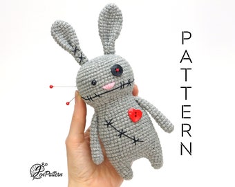 Voodoo Bunny crochet PATTERN, Voodoo doll Halloween amigurumi crochet tutorial. PDF file (English)