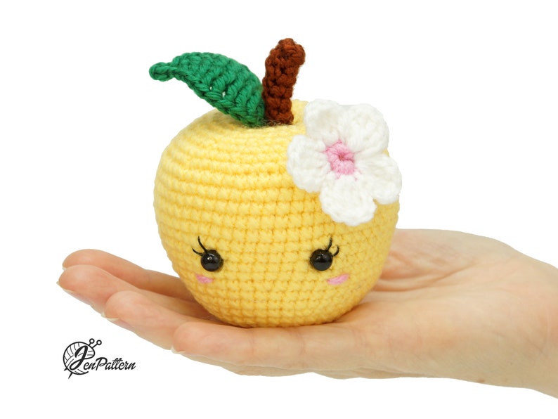 Cute apple crochet PATTERN, Kawaii amigurumi fruit tutorial, DIY teacher gift. PDF file English image 8