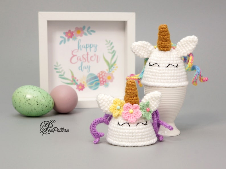 Unicorn egg warmer crochet PATTERN, Easter decoration, DIY kitchen decor tutorial. PDF file English image 7
