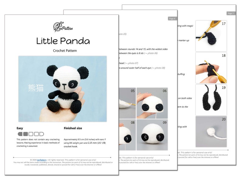 Panda bear crochet PATTERN, Easy amigurumi panda stuffed animal tutorial for beginners. PDF file English image 3