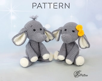 Elephant Twins crochet PATTERN, DIY amigurumi elephant tutorial, Crochet African safari animal pattern. PDF file (English)