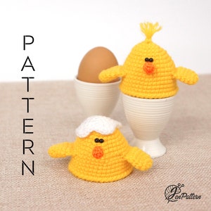 Easter chick egg warmer crochet PATTERN, DIY kitchen decoration tutorial. PDF file (English)