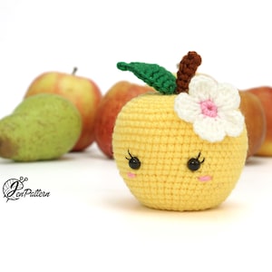 Cute apple crochet PATTERN, Kawaii amigurumi fruit tutorial, DIY teacher gift. PDF file English image 9