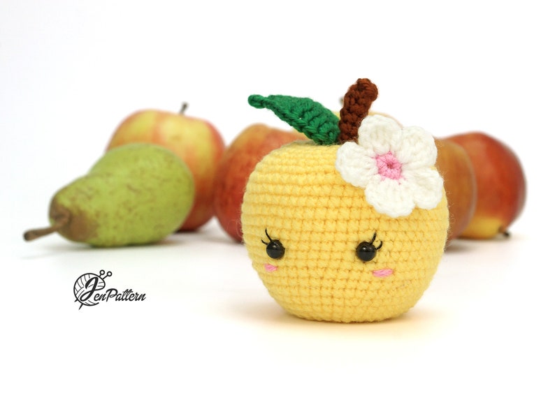 Cute apple crochet PATTERN, Kawaii amigurumi fruit tutorial, DIY teacher gift. PDF file English image 9