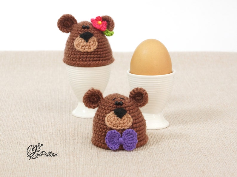 Bear egg warmer crochet PATTERN, Easter decoration, DIY egg cozy, kitchen decor tutorial. PDF file English image 9