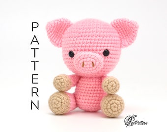 Little Piglet crochet PATTERN for beginners, easy crochet piggy, DIY amigurumi pig animal tutorial. PDF file (English)