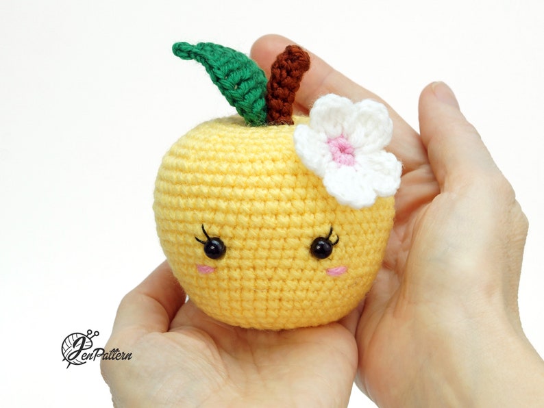 Cute apple crochet PATTERN, Kawaii amigurumi fruit tutorial, DIY teacher gift. PDF file English image 4