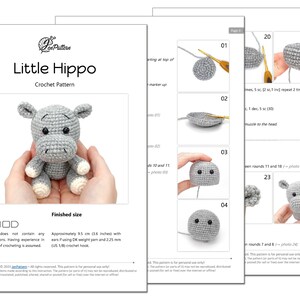 Little Hippo crochet PATTERN, DIY amigurumi hippo safari animal tutorial, Amigurumi for beginners. PDF file English image 3