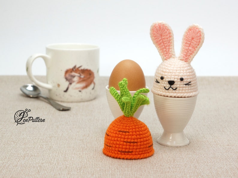 Bunny and Carrot egg warmers crochet PATTERN, DIY Easter kitchen decoration tutorial. PDF file English image 7