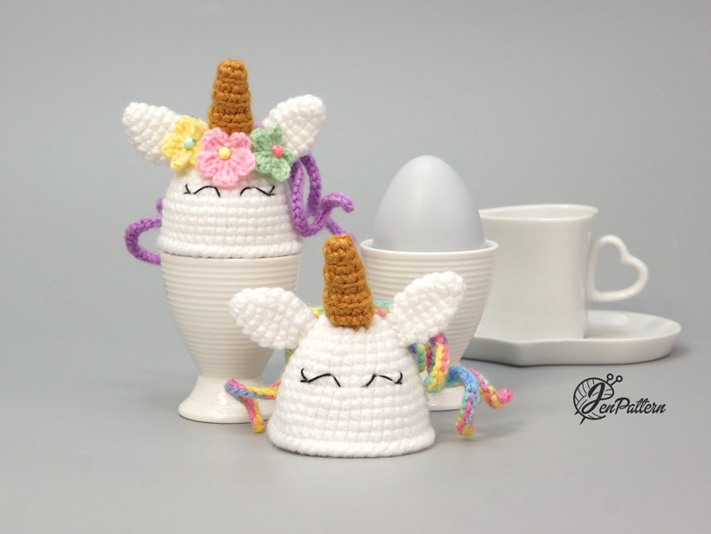 Unicorn egg warmer crochet PATTERN, Easter decoration, DIY kitchen decor tutorial. PDF file English image 9