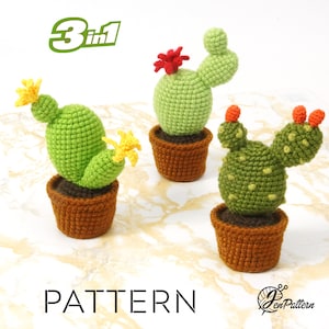 Cactus Collection crochet PATTERN, Amigurumi cactus plant, Crochet prickly pear tutorial. PDF file English image 1