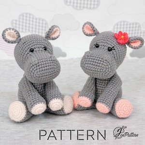 Hippo Twins crochet PATTERN, DIY amigurumi hippo stuffed animal tutorial, Safari crochet animal. PDF file English image 1