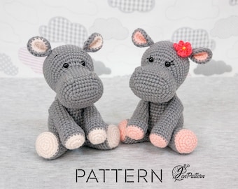 Hippo Twins crochet PATTERN, DIY amigurumi hippo stuffed animal tutorial, Safari crochet animal. PDF file (English)