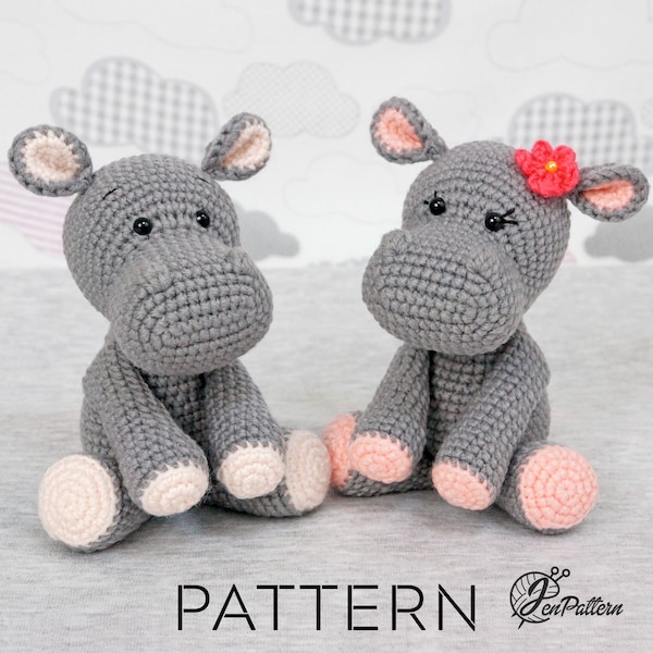 Hippo Twins crochet PATTERN, DIY amigurumi hippo stuffed animal tutorial, Safari crochet animal. PDF file (English)