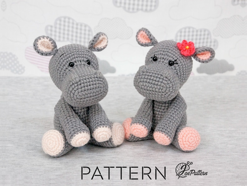 Hippo Twins crochet PATTERN, DIY amigurumi hippo stuffed animal tutorial, Safari crochet animal. PDF file English image 1