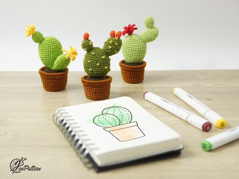 Cactus Collection crochet PATTERN, Amigurumi cactus plant, Crochet prickly pear tutorial. PDF file English image 9