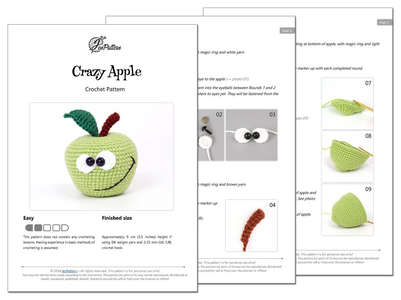Funny apple crochet PATTERN, Amigurumi fruit tutorial, DIY teacher gift. PDF file (English) image 10