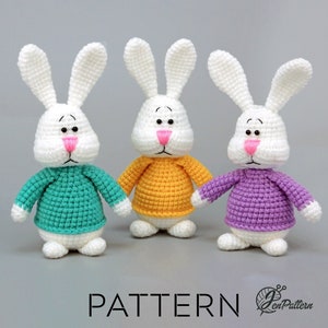 Colorful Easter Bunnies crochet PATTERN, Easter stuffed animals,  DIY  bunny rabbit Easter decoration amigurumi tutorial. PDF file (English)