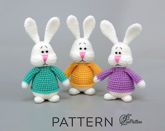 Colorful Easter Bunnies crochet PATTERN, Easter stuffed animals,  DIY  bunny rabbit Easter decoration amigurumi tutorial. PDF file (English)