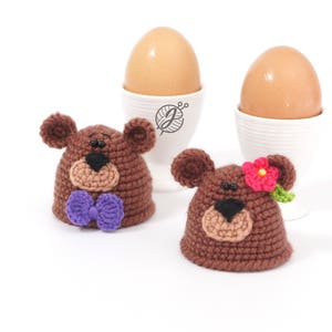 Bear egg warmer crochet PATTERN, Easter decoration, DIY egg cozy, kitchen decor tutorial. PDF file English image 6