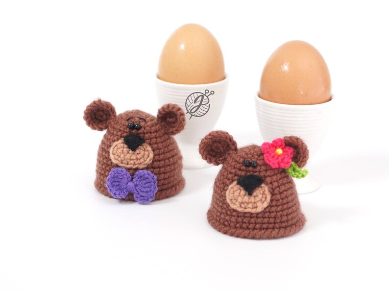 Bear egg warmer crochet PATTERN, Easter decoration, DIY egg cozy, kitchen decor tutorial. PDF file English image 6