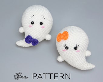 Halloween ghost crochet PATTERN, DIY Kawaii ghost ornaments, Cute Halloween amigurumi crochet tutorial. PDF file (English)