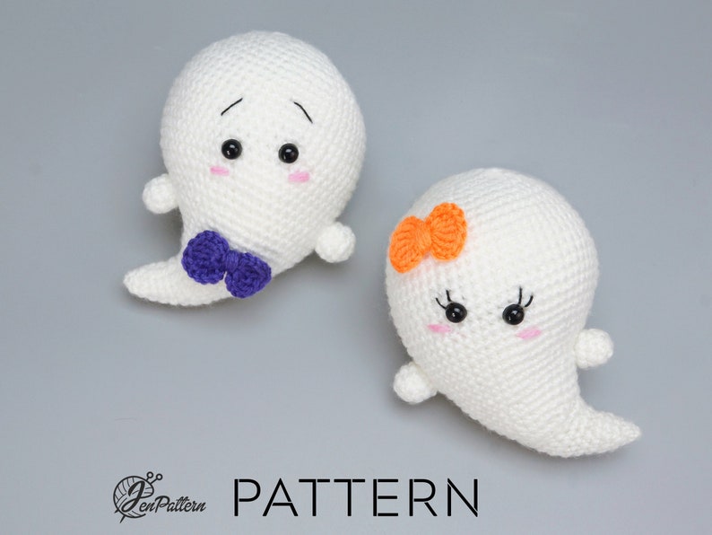 Halloween ghost crochet PATTERN, DIY Kawaii ghost ornaments, Cute Halloween amigurumi crochet tutorial. PDF file English image 1