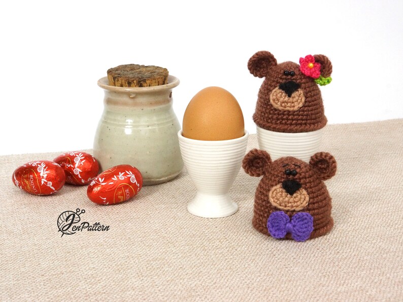 Bear egg warmer crochet PATTERN, Easter decoration, DIY egg cozy, kitchen decor tutorial. PDF file English image 10