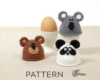 Panda, Koala and Bear egg warmers crochet PATTERN, DIY Easter kitchen decoration tutorial. PDF file (English)